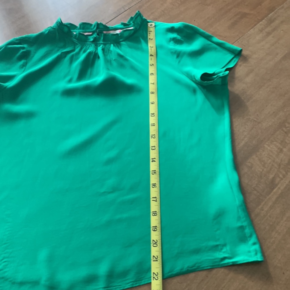 Women's Green Ruffle-Neck Short Sleeve Top - Picture 7 of 9